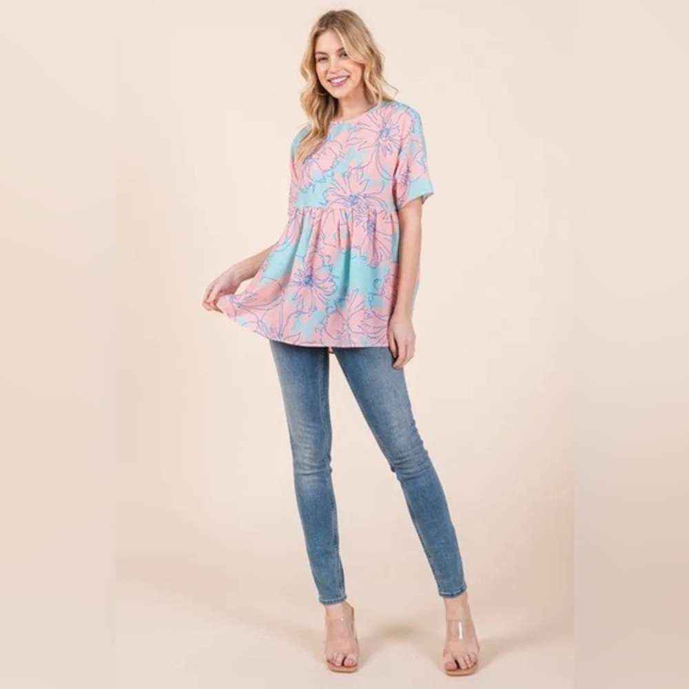 BOMBOM Floral Babydoll Tunic Top